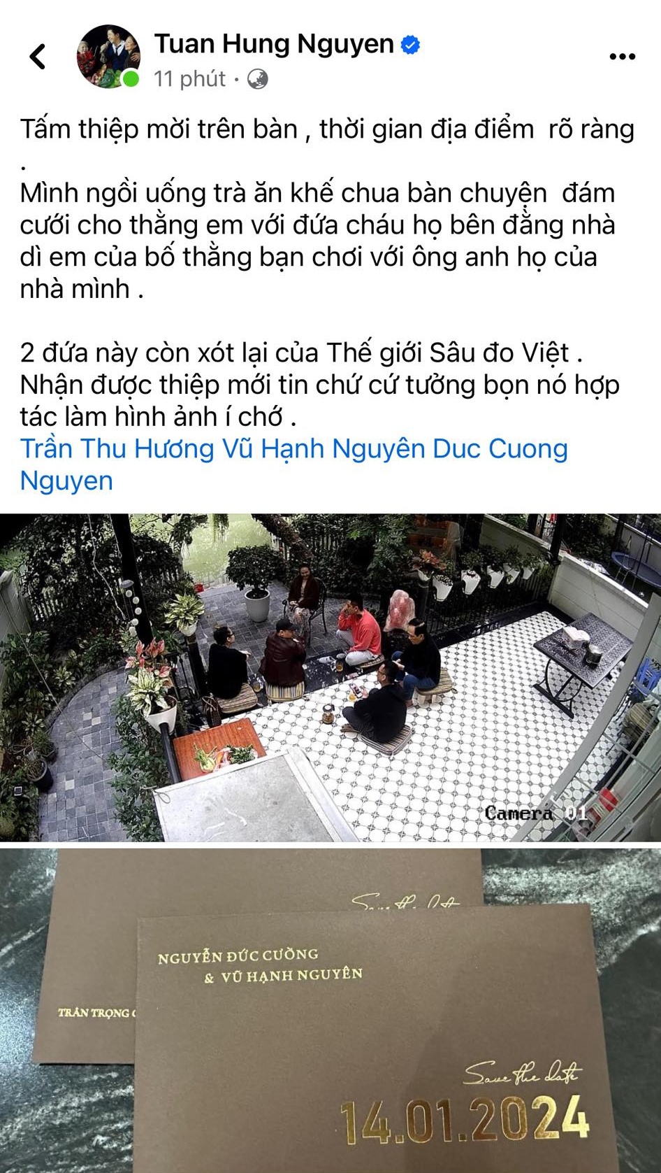 MC Anh Tuấn, Tuấn Hưng khoe thiệp cưới của Vũ Hạnh Nguyên - Nguyễn Đức Cường, gửi lời &quot;dằn mặt&quot; chú rể- Ảnh 1.