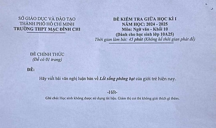 Ra đề thi văn “lối sống phông bạt”, trường THPT Mạc Đĩnh Chi phản hồi gì? - Ảnh 1. Ra đề thi văn “lối sống phông bạt”, trường THPT Mạc Đĩnh Chi phản hồi gì? - Ảnh 1.