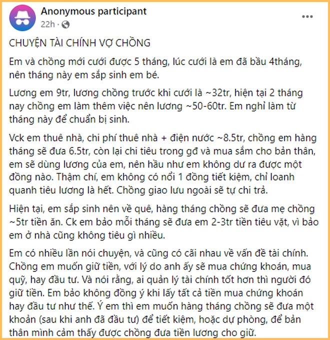 Thu nhập 60 triệu/tháng vẫn cãi nhau vì vài triệu tiền ăn với tiền tiêu vặt- Ảnh 1.