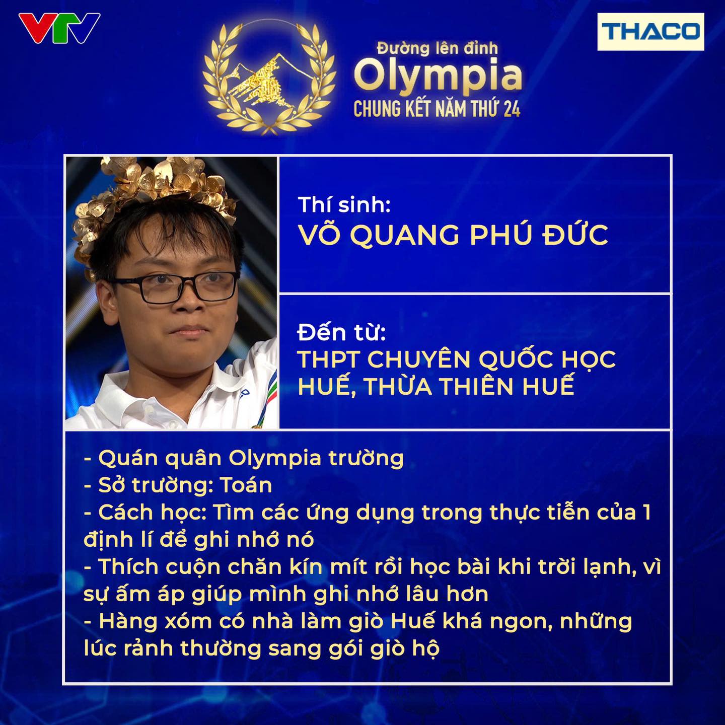 Chân dung 4 thí sinh lọt vào Chung kết năm Đường Lên Đỉnh Olympia 2024, có 2 người mang cầu truyền hình đầu tiên về cho tỉnh nhà - Ảnh 5.