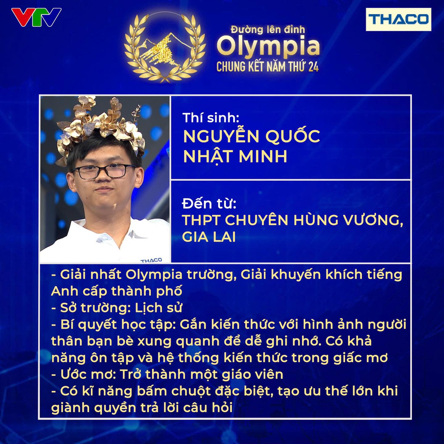 Chân dung 4 thí sinh lọt vào Chung kết năm Đường Lên Đỉnh Olympia 2024, có 2 người mang cầu truyền hình đầu tiên về cho tỉnh nhà - Ảnh 3.