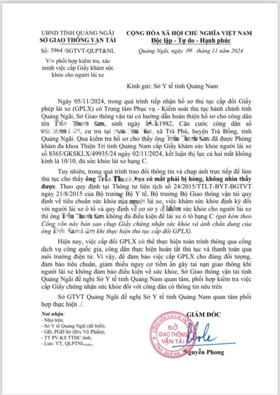 Hy hữu: Giấy khám lái xe cấp sai , người hỏng mắt vẫn đủ sức khỏe lái xe hạng C - Ảnh 1. Hy hữu: Giấy khám lái xe cấp sai , người hỏng mắt vẫn đủ sức khỏe lái xe hạng C - Ảnh 1.