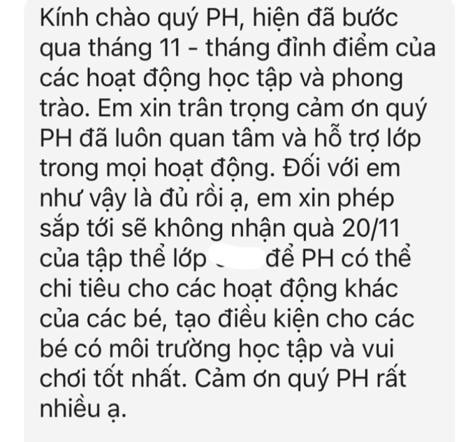 Đầu tháng 11, phụ huynh TP.HCM nhận tin nhắn vỏn vẹn vài câu của giáo viên mà rưng rưng: Vừa có tâm, vừa có tầm! - Ảnh 1. Đầu tháng 11, phụ huynh TP.HCM nhận tin nhắn vỏn vẹn vài câu của giáo viên mà rưng rưng: Vừa có tâm, vừa có tầm! - Ảnh 1.