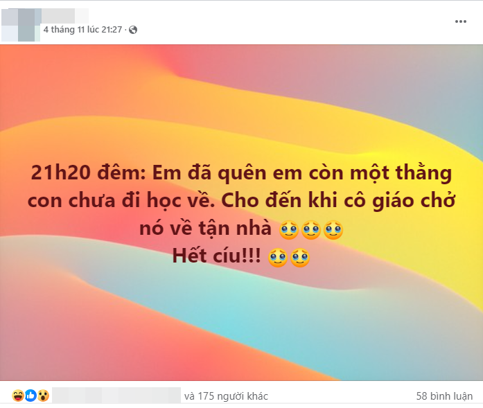 Đỉnh cao &quot;não cá vàng&quot;: 21h20 đêm mẹ bỉm phát hiện quên con trai đi học chưa về, cô giáo phải chở về tận nhà - Ảnh 1.