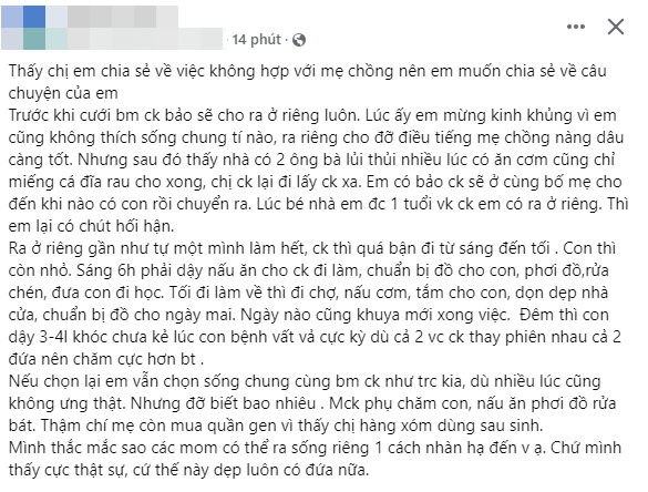 Mừng rỡ vì bố mẹ chồng cho ra ở riêng, nhưng một thời gian mẹ bỉm quá hối hận, dẹp ý nghĩ có đứa nữa! - Ảnh 1.