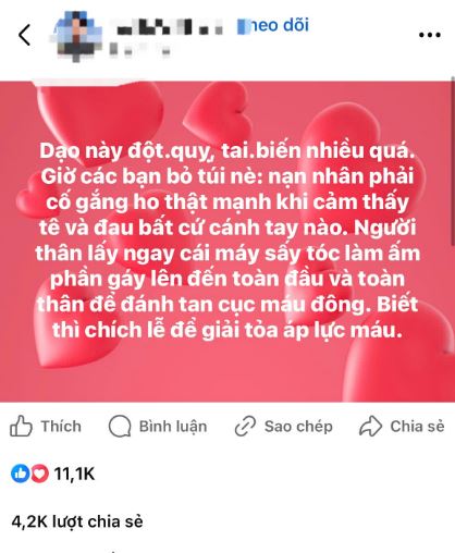 Rộ thông tin &quot;chữa đột quỵ&quot; bằng cách ho mạnh, sấy vào gáy: Bác sĩ nói tác hại khôn lường - Ảnh 1.