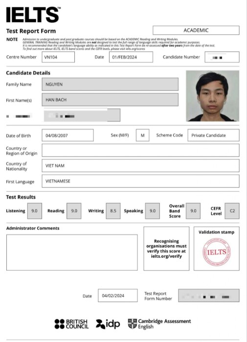 Nam sinh lớp 11 &quot;trường làng&quot; tại Hà Nội đạt 9.0 IELTS trong lần thi đầu - Ảnh 2.