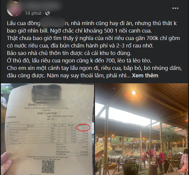 Nồi lẩu cua đồng không kèm đồ nhúng giá 690k ở Hà Nội