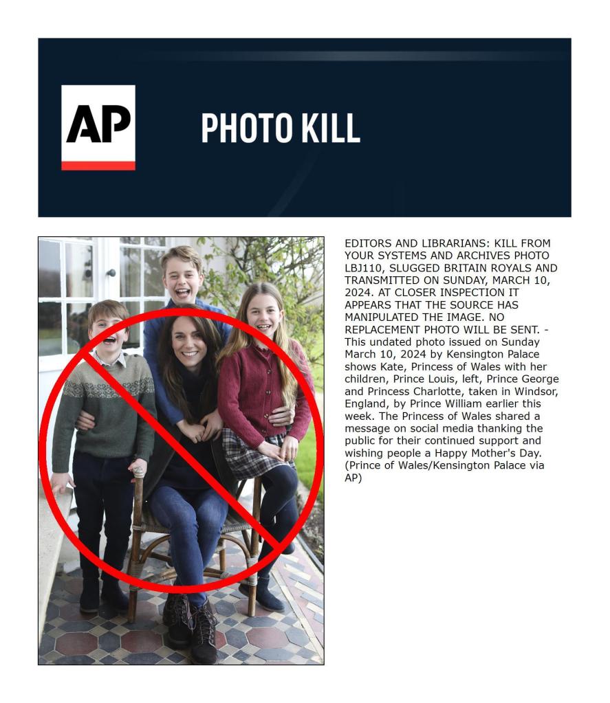 Lộ chi tiết đáng ngờ về bức ảnh chụp Vương phi Kate sau 2 tháng, AFP, Reuters, AP... đồng loạt gỡ ảnh gây hoang mang- Ảnh 2.