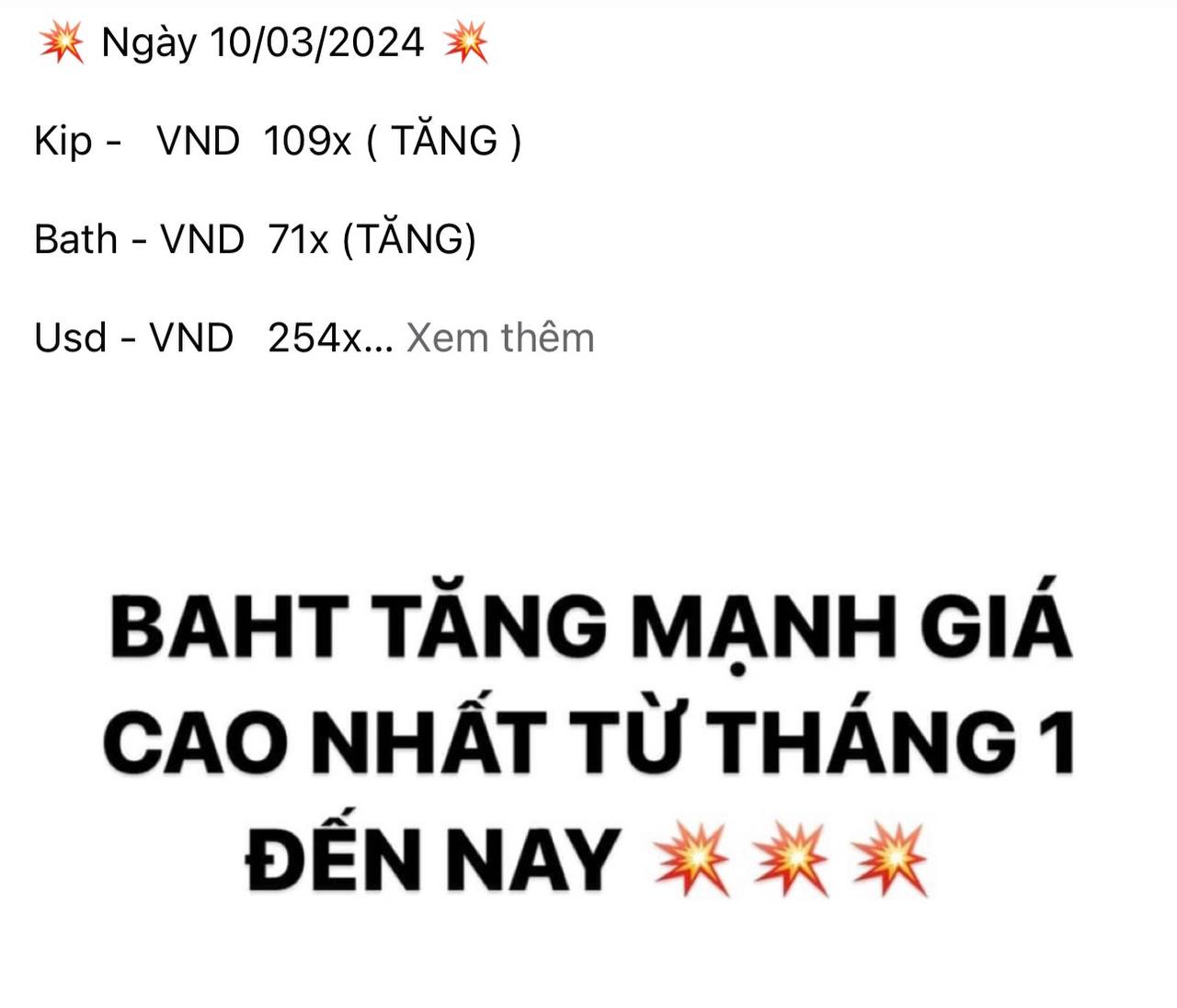 Chuẩn bị gom súng nước thì Baht Thái tăng theo giá vàng, giới trẻ Việt 