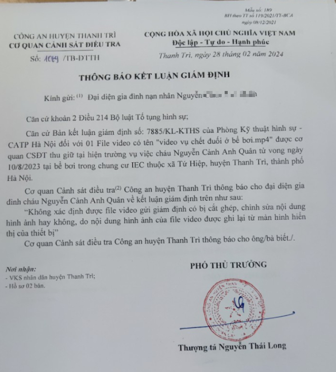 Thông tin mới vụ bé trai tử vong tại bể bơi chung cư ở Hà Nội- Ảnh 1.