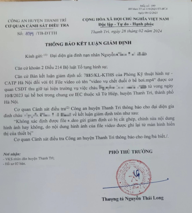 Thông tin mới vụ bé trai tử vong tại bể bơi chung cư ở Hà Nội- Ảnh 1.