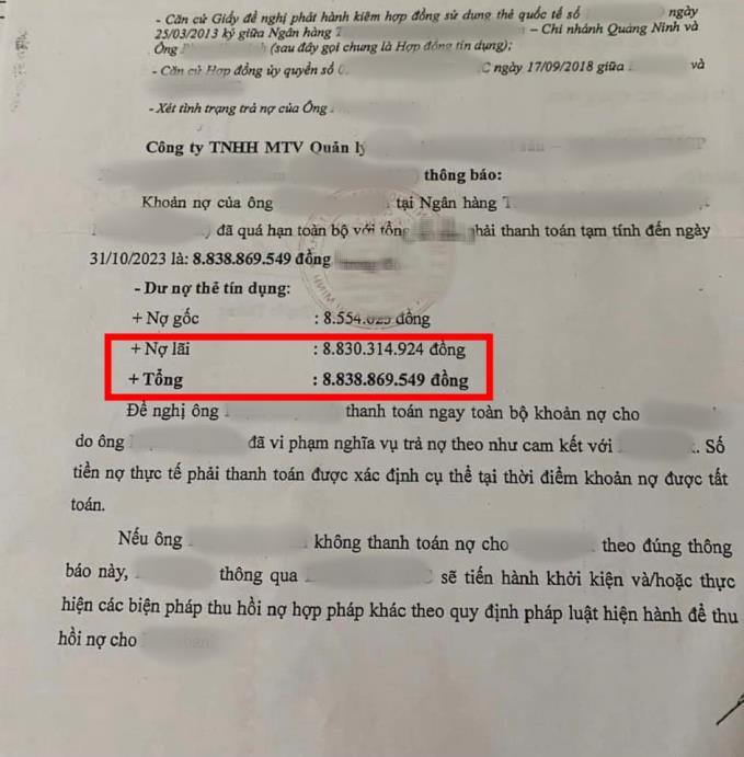 Xôn xao phiếu nhắc nợ gây sốc MXH: Vay thẻ tín dụng 8,5 triệu rồi &quot;quên trả&quot;, 5 năm sau mang nợ gần 9 tỷ? - Ảnh 1.