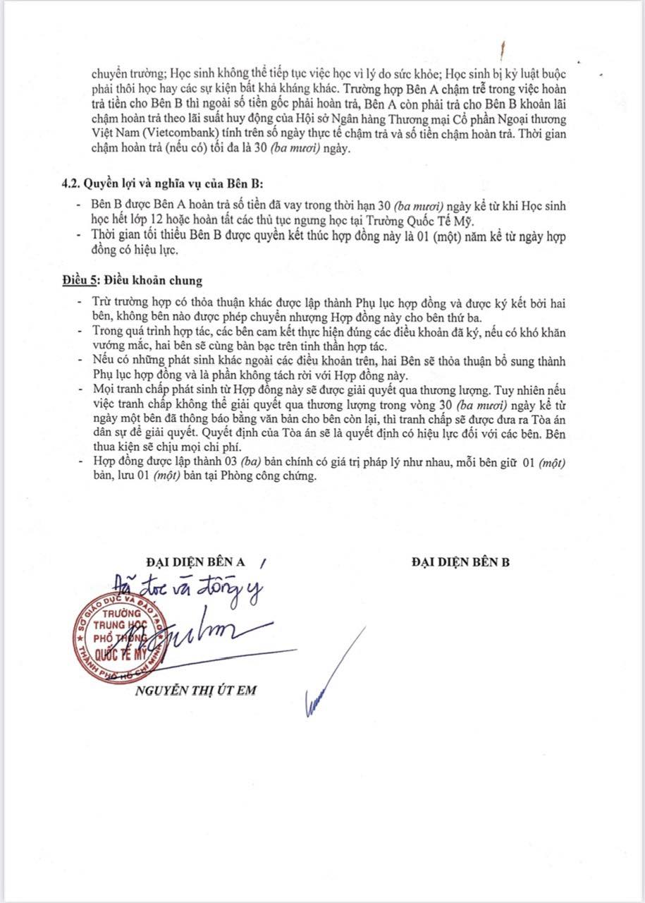 Phụ huynh tiết lộ hợp đồng cho trường quốc tế ở TP.HCM vay 2,6 tỷ đồng: Nội dung cụ thể bên trong có những gì?- Ảnh 3.