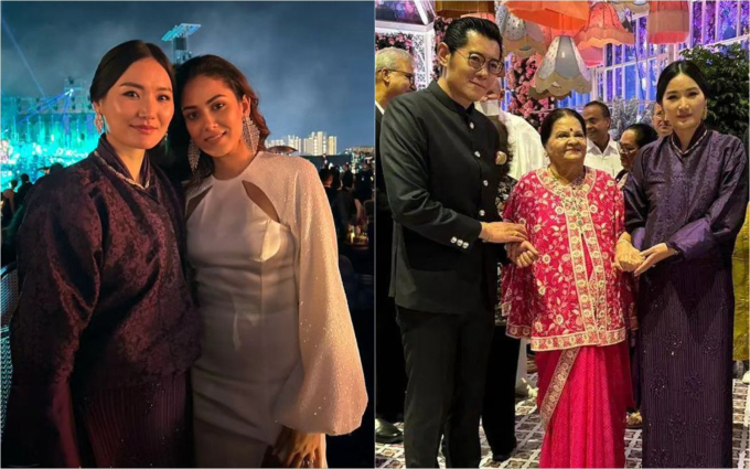 Hoàng hậu &quot;vạn người mê&quot; của Bhutan dự tiệc nhà tỷ phú giàu nhất châu Á: Xinh đẹp ngút ngàn, hiếm hoi thể hiện cử chỉ thân mật với chồng - Ảnh 3.