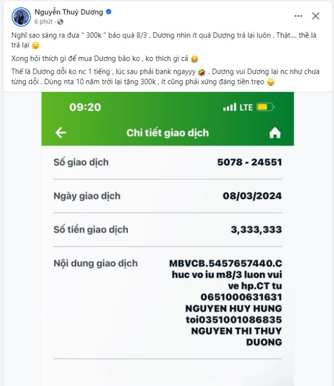 Chồng tặng 300 nghìn đồng ngày 8/3, vợ cầu thủ đội tuyển Việt Nam &quot;chê&quot; ít, trả lại tiền - Ảnh 1.