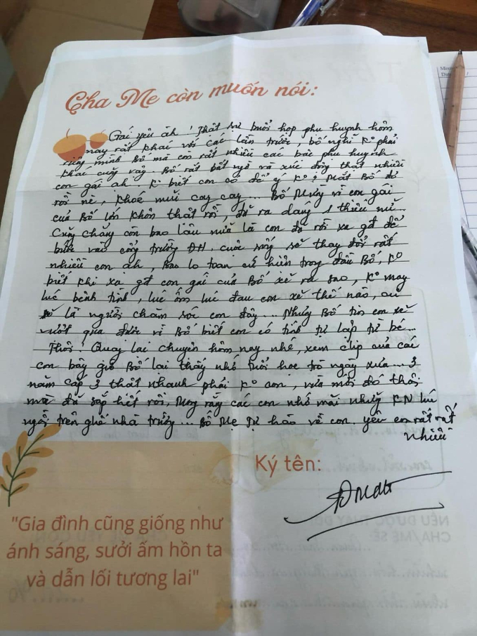 Bức thư trong buổi họp lớp xúc động nhất hôm nay: Có 1 thứ hành trang vô giá luôn mang bên mình, đó chính là tình yêu của bố mẹ - Ảnh 1. Bức thư trong buổi họp lớp xúc động nhất hôm nay: Có 1 thứ hành trang vô giá luôn mang bên mình, đó chính là tình yêu của bố mẹ - Ảnh 1.