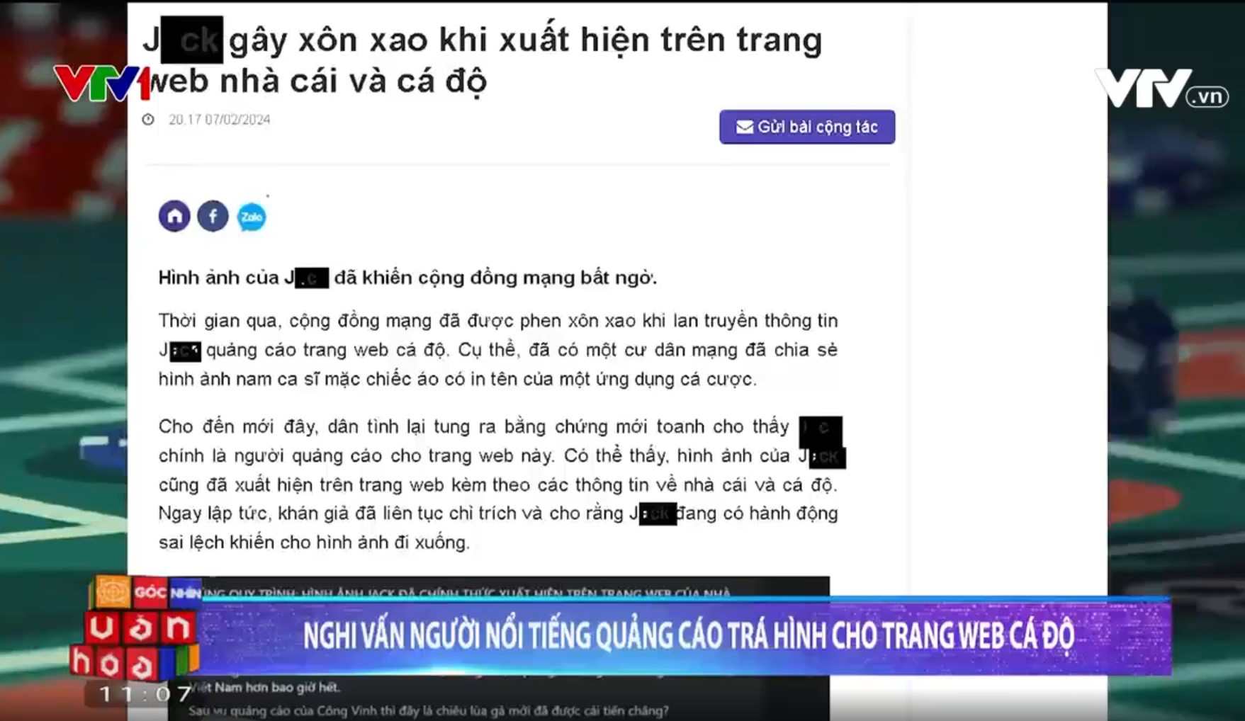 Jack xuất hiện trên bản tin VTV với nội dung: &quot;Nghi vấn người nổi tiếng quảng cáo trá hình web cá độ&quot;- Ảnh 2.