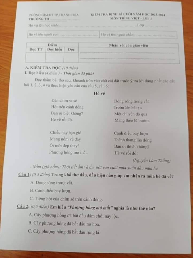 Bài kiểm tra Tiếng Việt lớp 1 gây tranh cãi nhất MXH hôm nay vì quá khó: &quot;Đề thế này, các con ở lại lớp hết!&quot; - Ảnh 1.