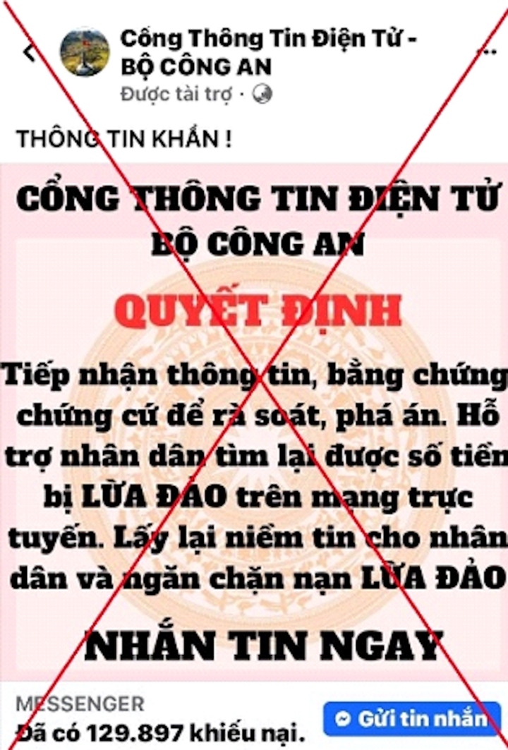 Giả mạo Cổng thông tin điện tử Bộ Công an để &quot;thu hồi tiền lừa đảo&quot; - Ảnh 1.