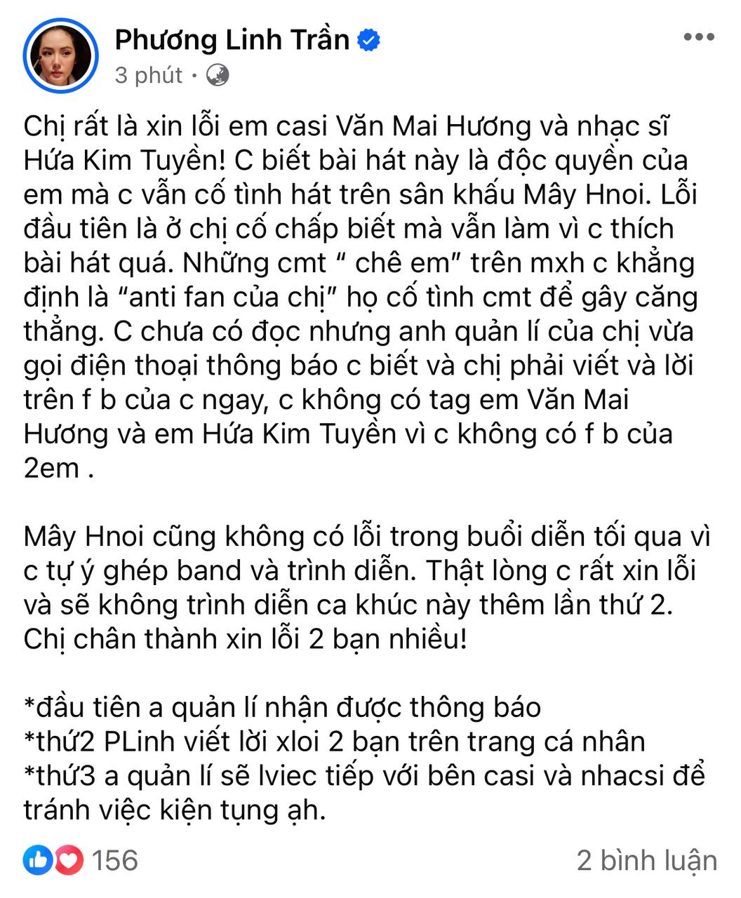 Phương Linh cố tình hát hit độc quyền của Văn Mai Hương rồi xin lỗi - Ảnh 3.