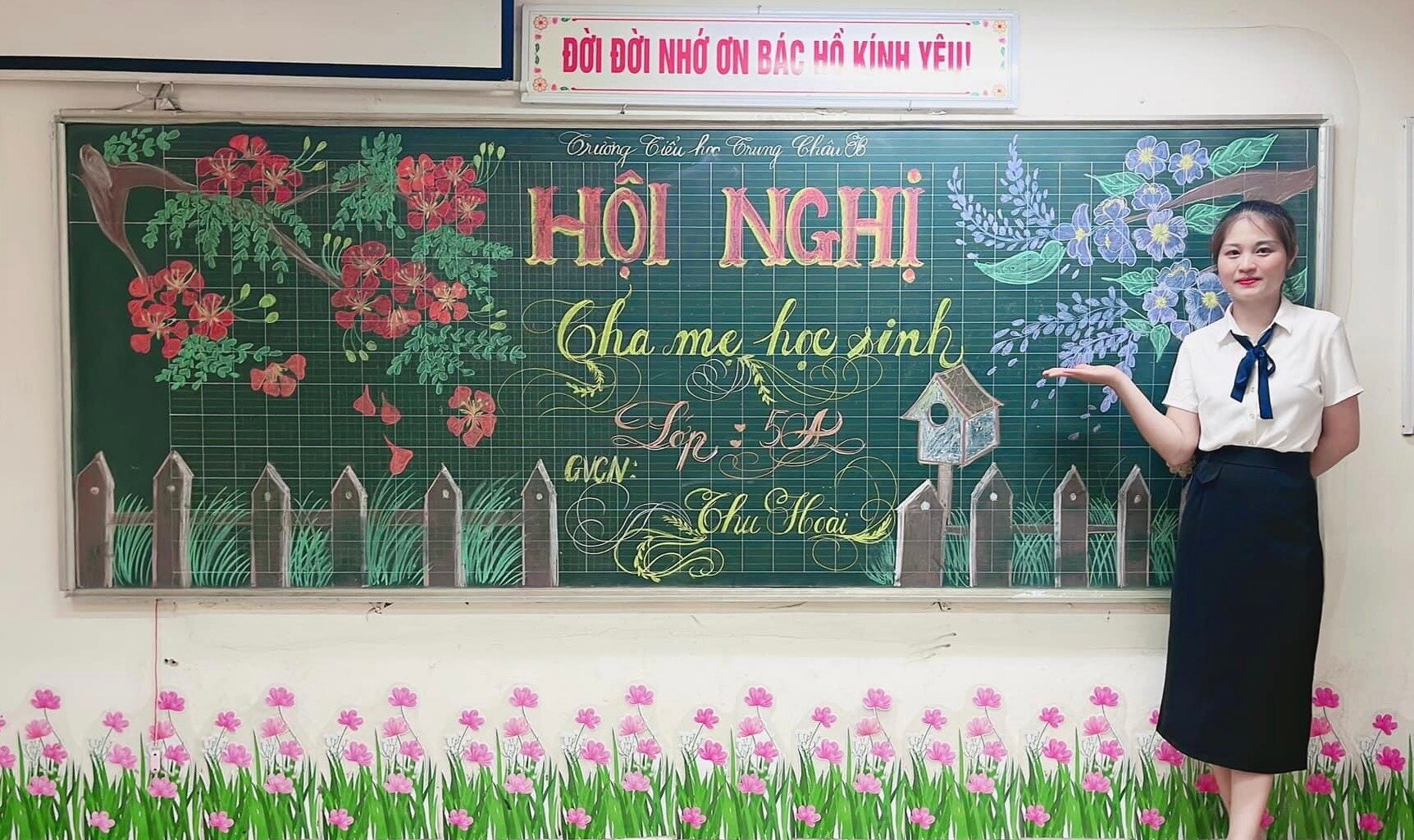 Giáo viên khoe tài trang trí bảng đẹp như tranh vẽ gây bão mạng - Ảnh 1.