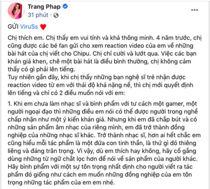 ViruSs từng chê Trang Pháp viết lời &quot;dở kinh khủng&quot;, giờ lại khuyên nên đi học thanh nhạc tử tế và trau dồi rap - Ảnh 3.