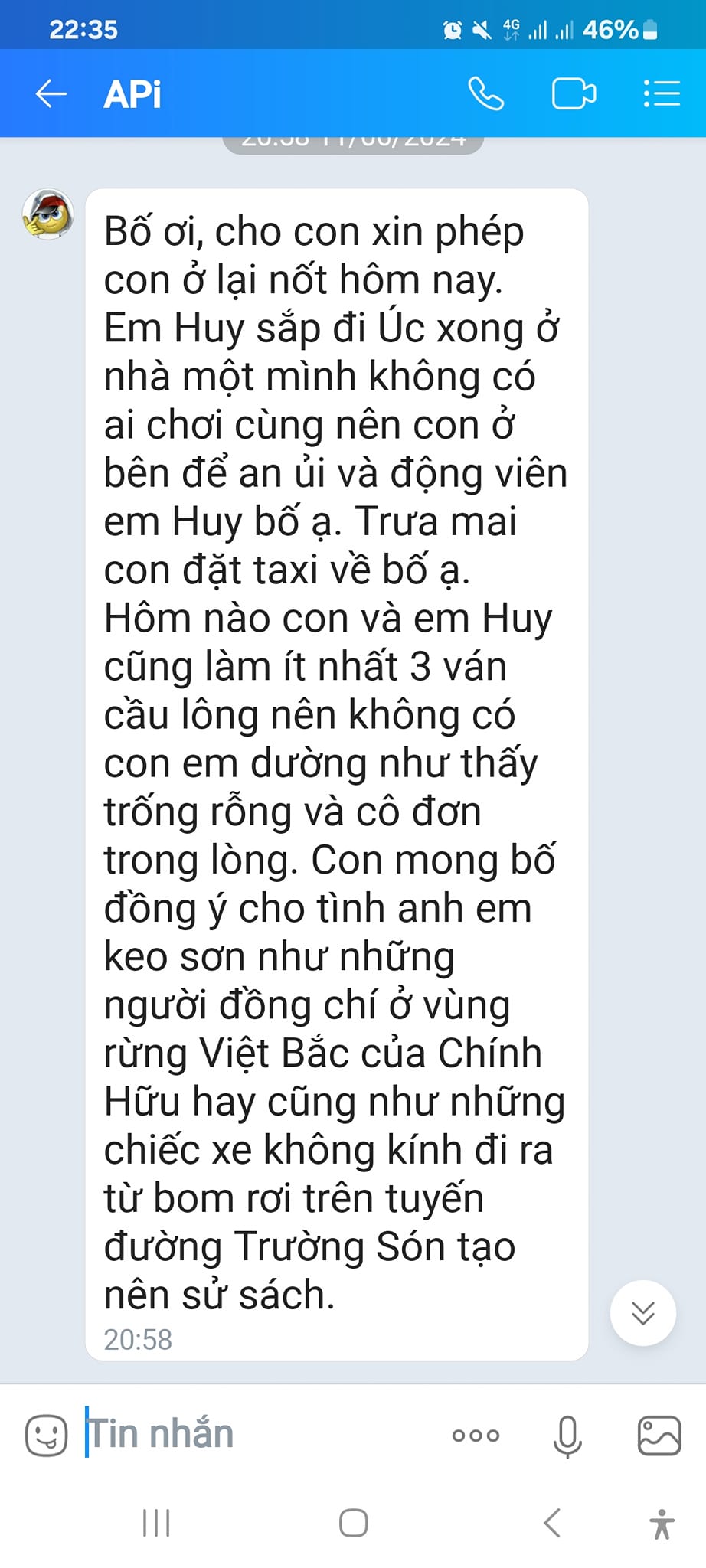 Thi lớp 10 xong nhưng Bi béo nhà Xuân Bắc vẫn chưa &quot;thoát vai&quot;: Đọc tin nhắn xin bố đi chơi mà cười ngất- Ảnh 1.