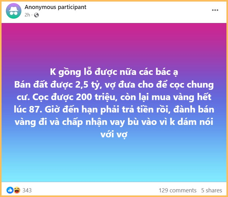 Giấu vợ mang tiền mua nhà đi đu đỉnh vàng: Giờ nhà không có, từ có tiền tỷ thành ra nợ nần - Ảnh 1.