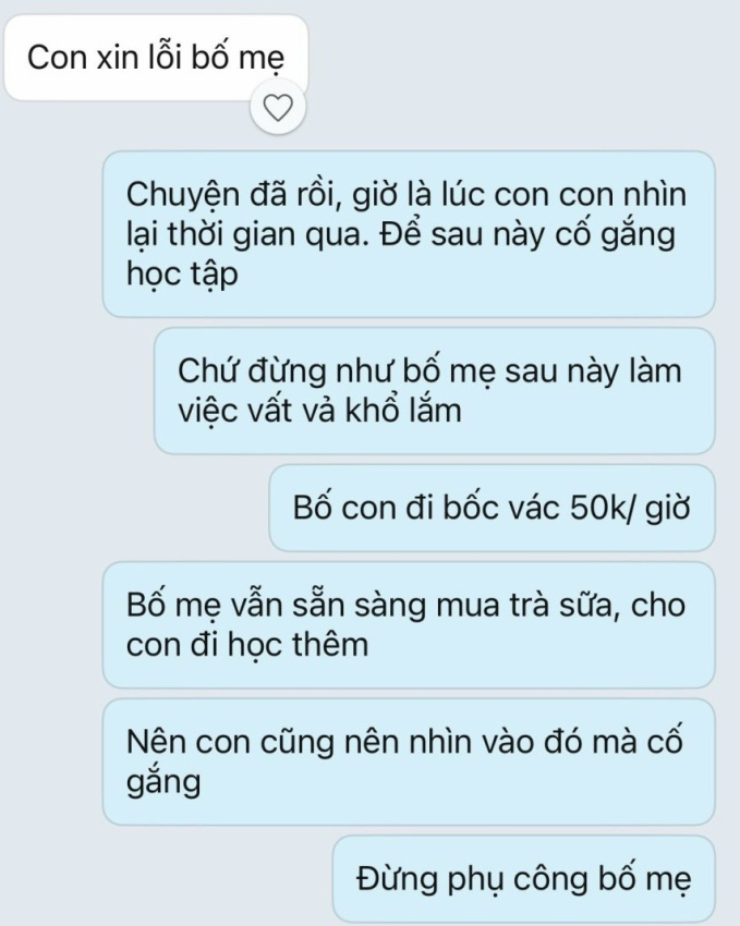 Một đoạn tin nhắn nói lên tình cảnh bối rối của nhiều gia đình sau kỳ thi lớp 10: Nếu con không đỗ, ai là người buồn hơn? - Ảnh 1.