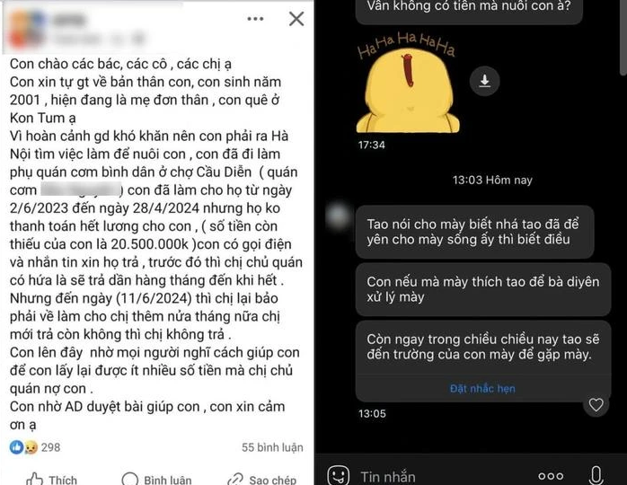 Chủ quán cơm ở Hà Nội nói gì khi bị mẹ đơn thân tố quỵt 20 triệu tiền lương? - Ảnh 1.