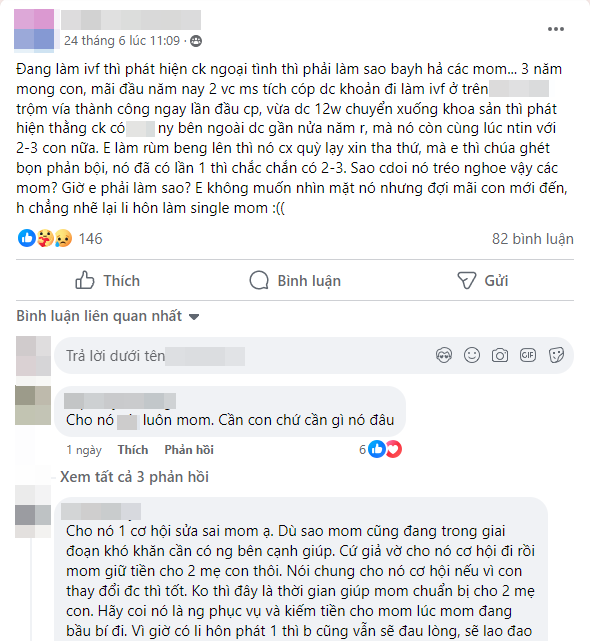 Đang làm IVF thì phát hiện chồng ngoại tình, mẹ bỉm xin lời khuyên nên ly hôn hay nhẫn nhịn để con có bố? - Ảnh 1.