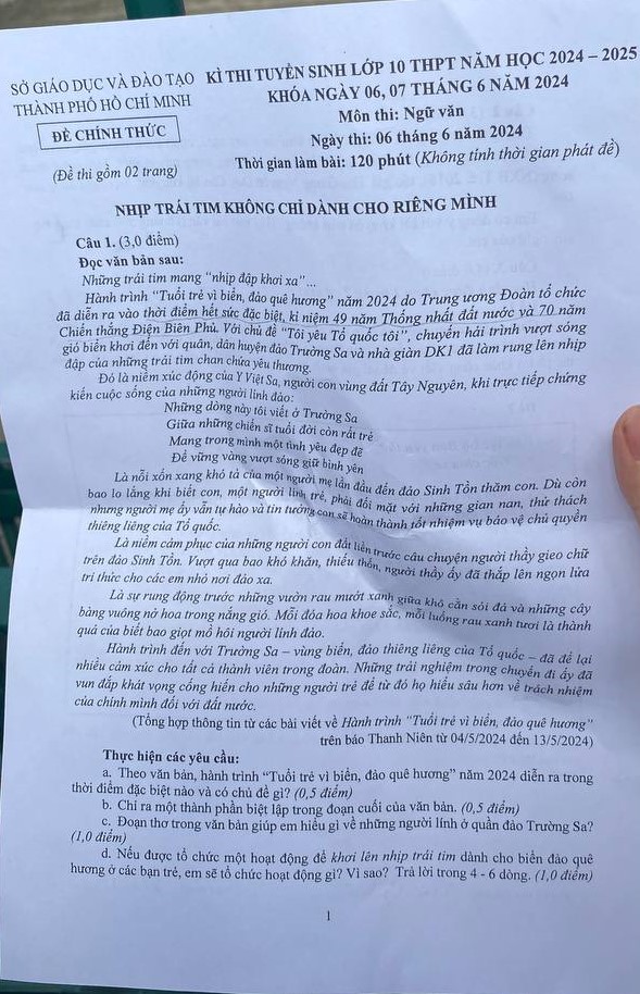 NÓNG: Gợi ý đáp án đề Văn thi vào lớp 10 2024 của TP.HCM - Ảnh 1.