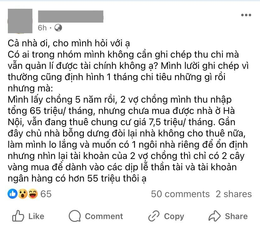 Thu nhập 65 triệu/tháng trong suốt 5 năm nhưng không có nổi 1 đồng tiết kiệm?- Ảnh 1.