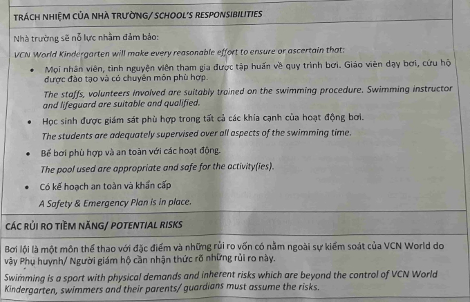 Trường quốc tế ở Nha Trang yêu cầu ký giấy rủi ro, phụ huynh lên tiếng: Con đi học mà tưởng bệnh nhân chuẩn bị vào phẫu thuật - Ảnh 1.