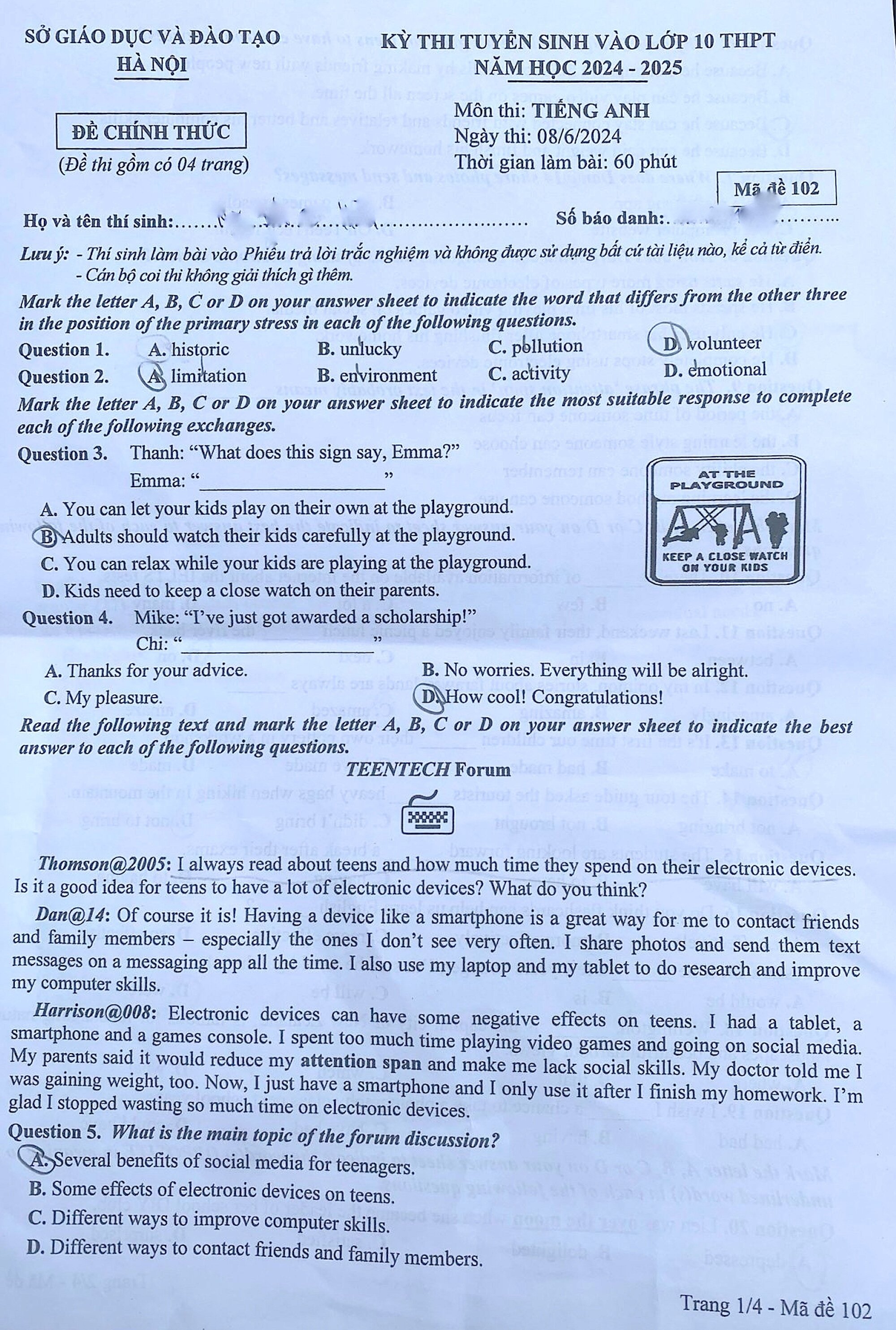 Đề thi tiếng Anh lớp 10 Hà Nội năm 2024 - Ảnh 1.