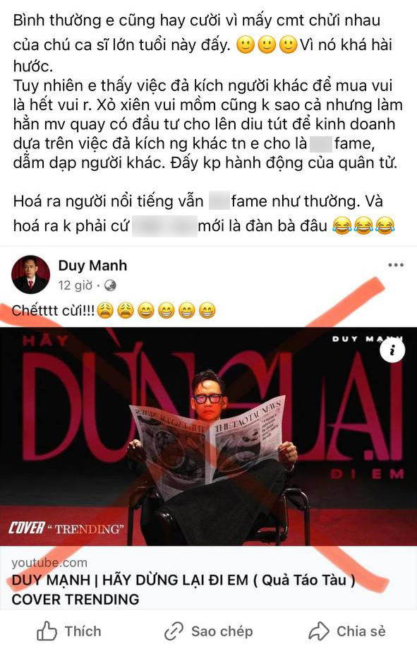 Duy Mạnh bị chỉ trích vì làm MV để &quot;đả kích, ké fame&quot; đàn em, vợ Tuấn Hưng thẳng thắn &quot;cười người hôm trước, hôm sau người cười&quot; - Ảnh 3.