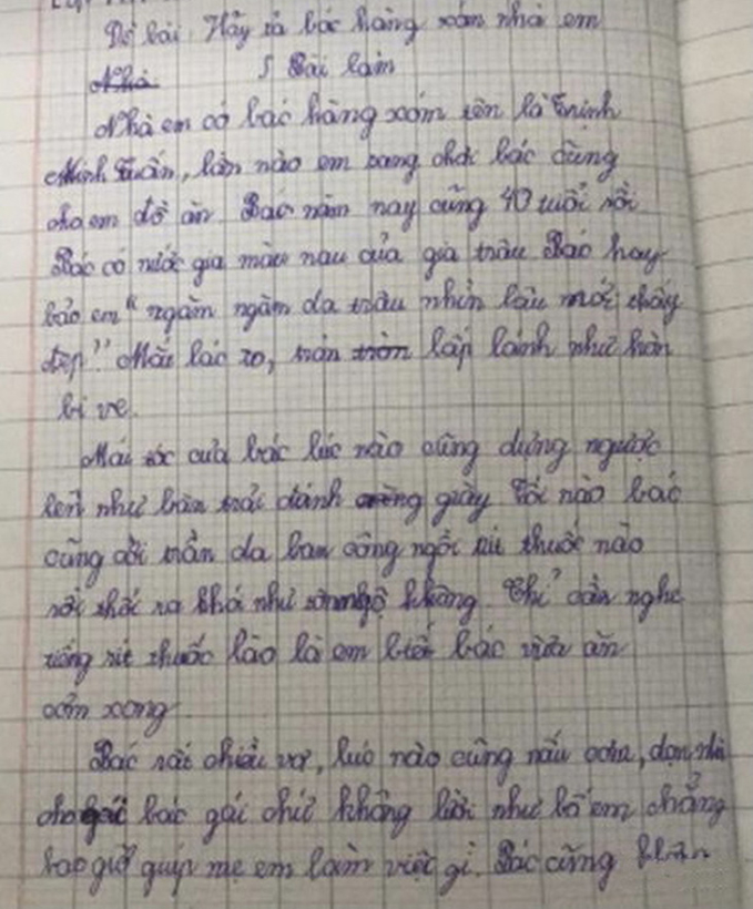 Cười đau ruột với bài văn tả bác hàng xóm của học sinh tiểu học: Đọc câu cuối chắc bác &quot;cấm cửa&quot; con suốt đời! - Ảnh 2.