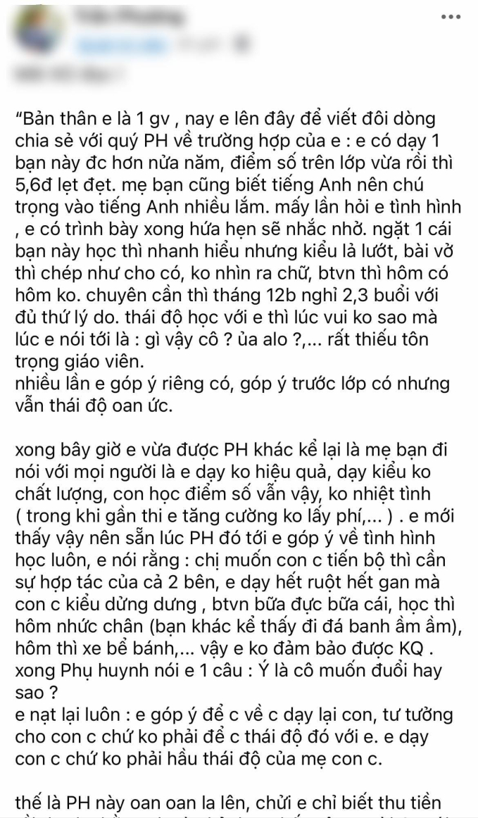 Giáo viên đăng bài tố phụ huynh bênh con mù quáng, nhiều người đọc xong cảm thán: Cô đang để &quot;cái tôi&quot; cao quá - Ảnh 1.