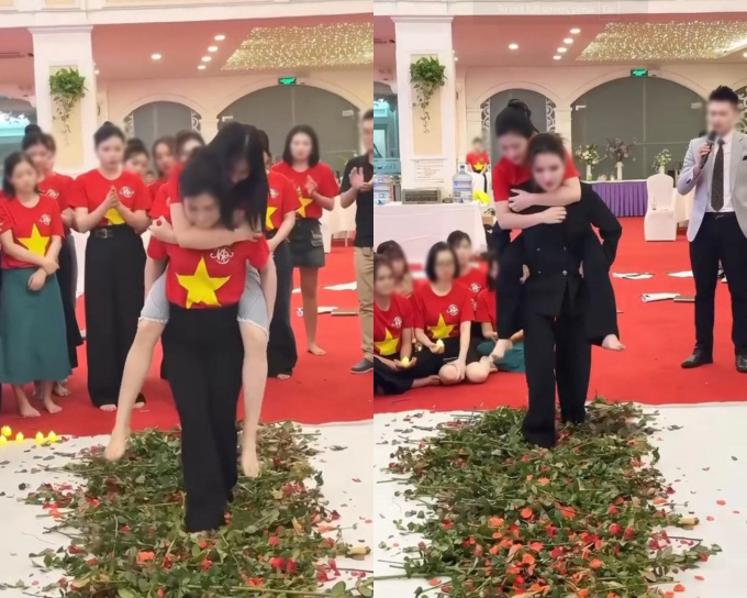 Màn team building gây tranh cãi: Thử thách cõng nhau bước trên con đường trải đầy hoa hồng và nhận phần thưởng &quot;chạm nóc cảm xúc&quot; - Ảnh 1.