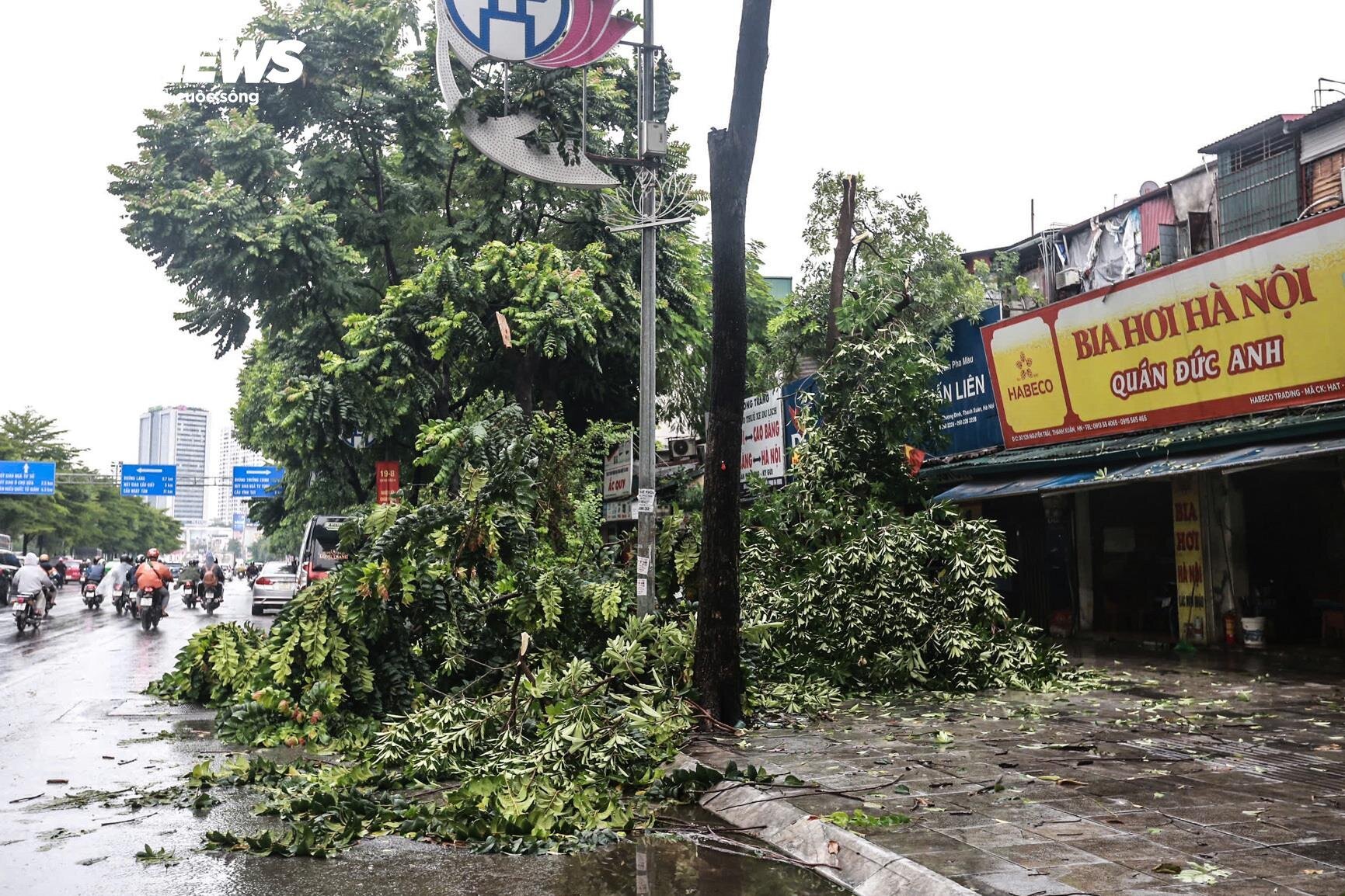 Hà Nội mưa lớn kèm dông lốc, cây cổ thụ và trụ đèn giao thông đổ la liệt - Ảnh 5.