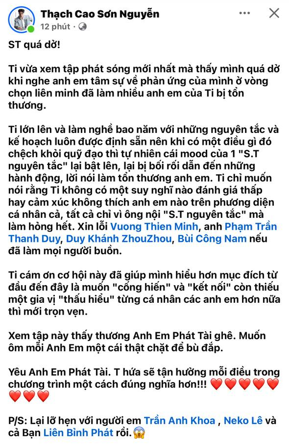 S.T Sơn Thạch lên tiếng sau khi có hành động làm tổn thương dàn anh tài- Ảnh 5.