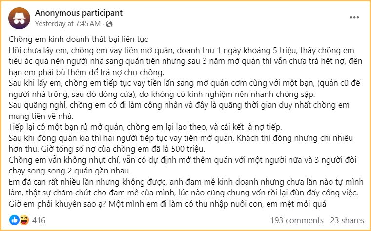 Mê kinh doanh nhưng thiếu nhiệt huyết, thất bại liên tục để vợ phải gồng gánh một mình: Làm chồng như vậy có đáng để phụ nữ tiếp tục đóng vai &quot;hậu phương&quot;?- Ảnh 1.