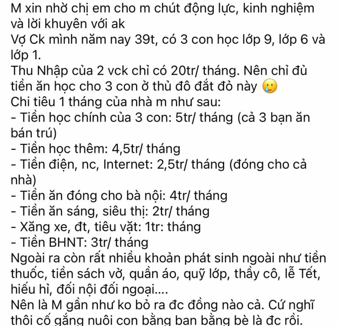 Bà mẹ than thở &quot;thu nhập 20 triệu/tháng, chỉ đủ tiền ăn học cho con&quot;: Phụ huynh nhìn vào 1 khoản chi phí mà &quot;rén ngang&quot; - Ảnh 1.