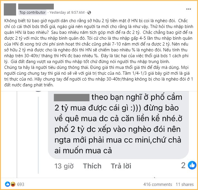 “Không biết từ bao giờ, sở hữu 2 tỷ tiền mặt ở Hà Nội lại bị coi là nghèo đói”?!- Ảnh 1.