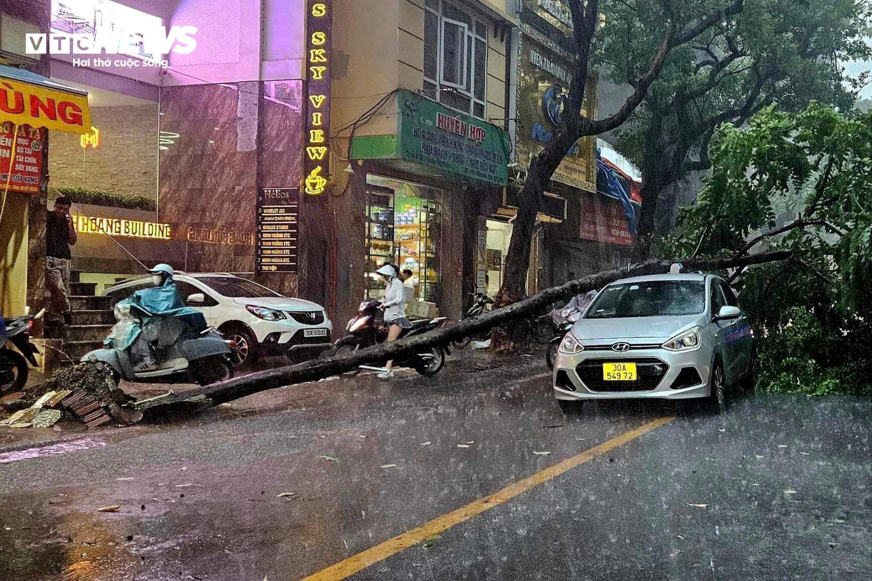 Hà Nội: Ảnh hưởng siêu bão Yagi, cây đổ khiến tường sập, ô tô bẹp dúm trên đường - Ảnh 6.