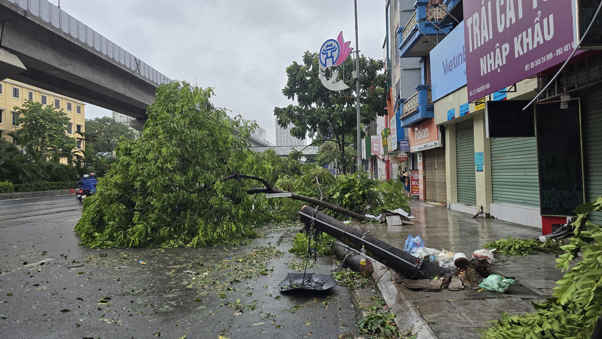 Người dân Hà Nội thẫn thờ trước khung cảnh buổi sáng của Thủ đô sau đêm bão Yagi quần thảo- Ảnh 5.