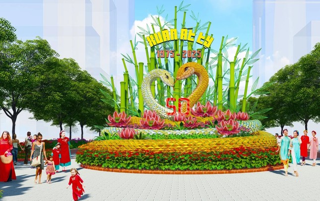 Ngắm linh vật rắn khổng lồ tại đường hoa Nguyễn Huệ Tết 2025 - Ảnh 2.