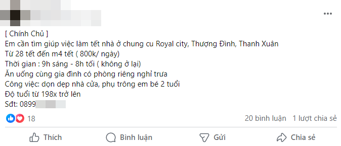 Giúp việc về quê full Tết, hội mẹ bỉm nháo nhào tìm người thay thế, chi gần 10 triệu mà vẫn lo - Ảnh 2.