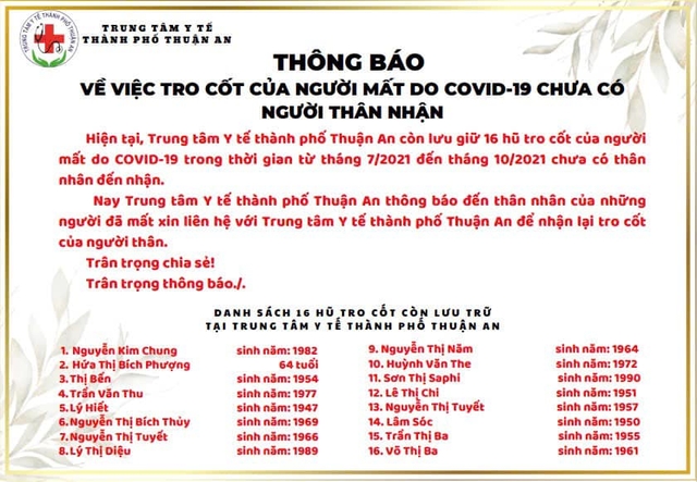 16 người mất vì Covid-19 ở Bình Dương chưa có người thân nhận tro cốt- Ảnh 1.